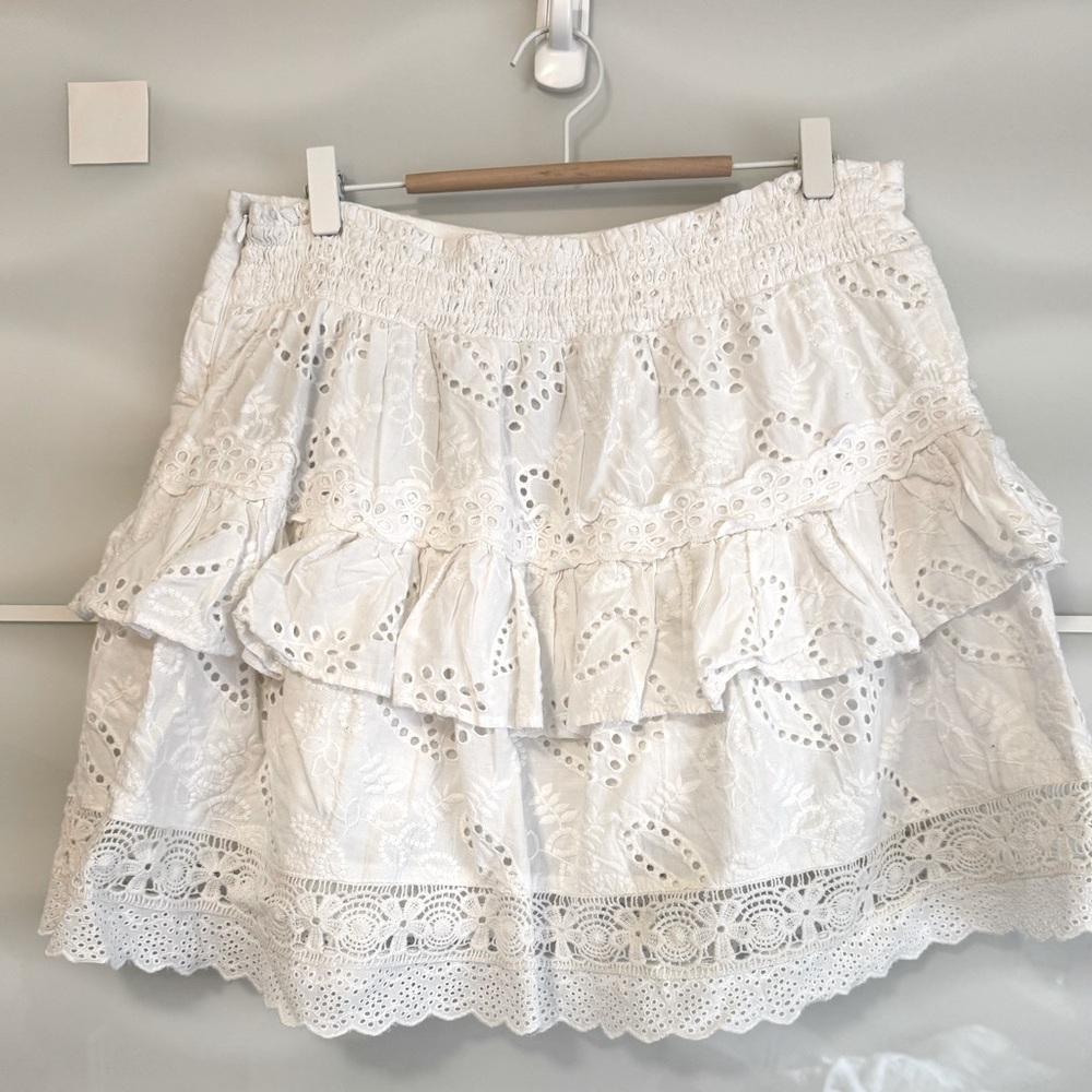 NWT Guess White eyelet lace Skirt xl mini ruffle cotton - Picture 4 of 6